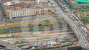 Aerial view of Lima skyline timelapse near Plaza de Toros de Acho bullring from San Cristobal hill. photo