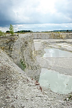 Aerial view into a limestone quarry