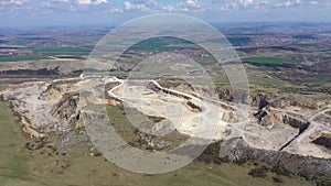 Aerial view of a limestone quarry, open pit mine, mining industry