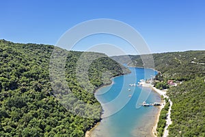 An aerial view of Limski Kanal, Istria, Croatia