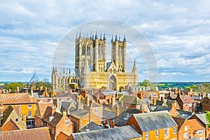 Aerial view of the lincoln cathedral, England photo