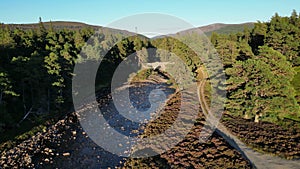 Aerial view of Linn of Dee Bridge in Mar Lodge, Scotland