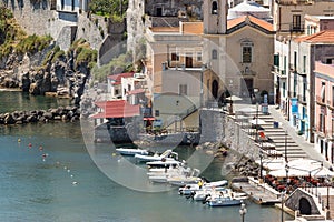 Aerial view of Lipari harbor, Aeolian Islands near Sicily, Italy