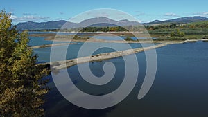 .Aerial view of Liptovska Mara reservoir in Slovakia. Water surface