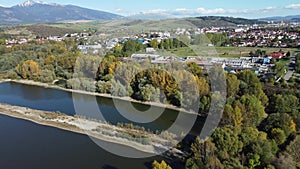 Aerial view of Liptovska Mara reservoir in Slovakia. Water surface