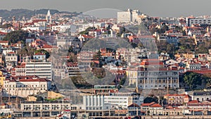 Aerial view of Lisbon with National Museum of Ancient Art near viewpoint with restaurant timelapse. Portugal photo