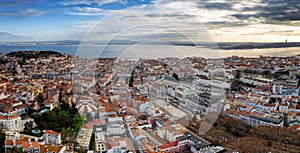 Aerial view of Lisbon, Portugal on the Tagus River