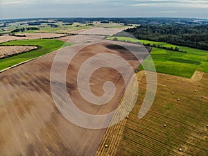 Aerial view of lithuanian autumn fields photo