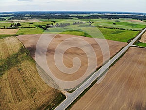 Aerial view of lithuanian autumn fields photo
