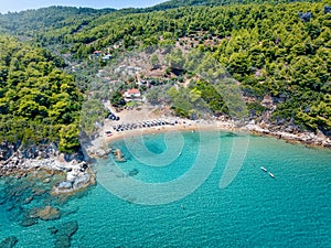 Aerial view of the little beach of Vromoneri, Pelion