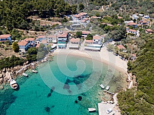 Aerial view of the little fishing village Katigiorgis in south Pelion