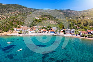 Aerial view of the little fishing village Platanias, South Pelion, Greece