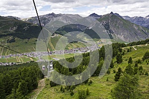 Aerial view of Livigno in Alps mountains, Lombardy, Italy