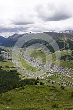 Aerial view of Livigno in Alps mountains, Lombardy, Italy