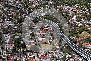 Aerial view of living area and main road in mexico city photo