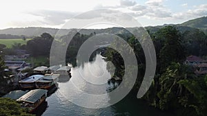 Aerial view of Loboc river in tropical jungle green rainforest, Bohol Philippines