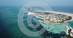 Aerial view of local island Huraa, North Male Atoll, Maldives, Indian Ocean