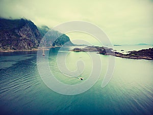 Aerial view. Lofoten islands landscape, Norway