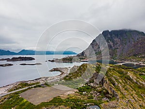 Aerial view. Lofoten islands landscape, Norway