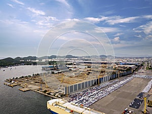 Aerial view of logistics concept Dockyard