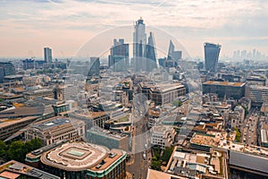 Aerial view of London city with modern glass skyscrapers