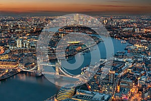 Aerial view of London during evening time