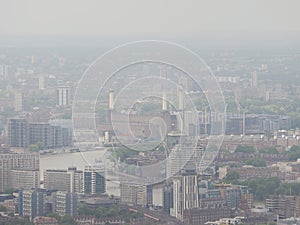 Aerial view of London with fog