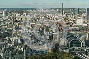 Aerial view of London from London Eye in late October