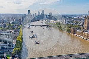 Aerial view of the London Skyline and river Thames