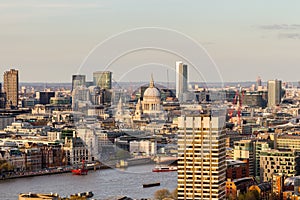 Aerial view of London skyline and the River Thames, UK