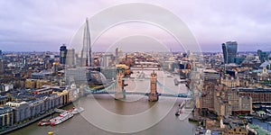 Aerial view of London and the Tower Bridge