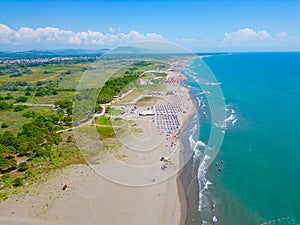 Aerial view of the long beach in Ulcinj, montenegro