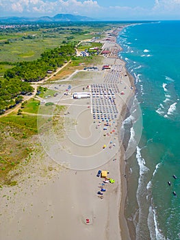 Aerial view of the long beach in Ulcinj, montenegro