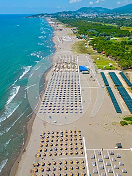 Aerial view of the long beach in Ulcinj, montenegro