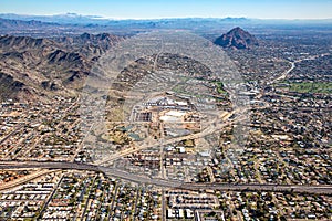 Aerial view looking East from above the Arizona Canal
