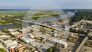 Aerial view looking at Utah Street highway 59 and the Missouri River in Atchison Kansas photo