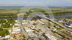 Aerial view looking at Utah Street highway 59 and the Missouri River in Atchison Kansas photo