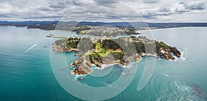 Aerial view of the lookout point where people watch for whales in Eden, NSW, Australia.