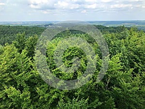 Aerial view from lookout tower at Siemierzycka hill in Poland, Kashubian region