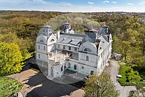 Aerial view of Lopukhins-Demidovs Palace in Korsun-Shevchenkivsky Historical and Cultural Reserve, Ukraine, Kyiv region