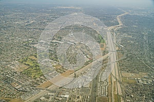 Aerial view of the Los Amigos Golf Course with Los Angeles river photo