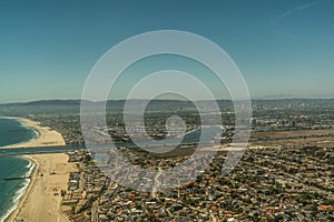 Aerial view of Los Angeles area along the coastline from Venice beach till Santa Monica beach