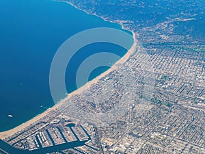 Aerial view of the Los Angeles area cityscape