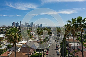 Aerial view of Los Angeles skyline taken from Echo Park