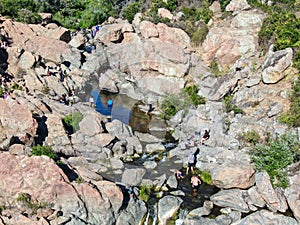 Aerial view of Los Penasquitos Canyon Preserve with the creek waterfall, San Diego