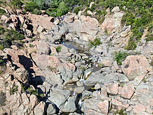 Aerial view of Los Penasquitos Canyon Preserve with the creek waterfall, San Diego