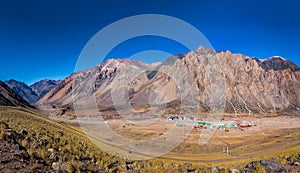 Aerial view of Los Penitentes Ski Resort village in the Summer at Cordillera de Los Andes - Mendoza Province, Argentina photo