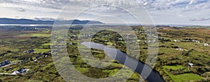 Aerial view of Lough fad in the morning fog, County Donegal, Republic of Ireland photo