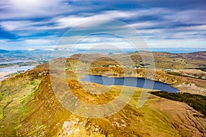 Aerial view of Lough Na Lughraman seen from Slieve Tooey in County Donegal - Ireland