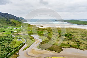 Aerial view of Loughros peninsula and dried up Loughros Beg Bay corner in the vicinity of Assaranca Waterfall